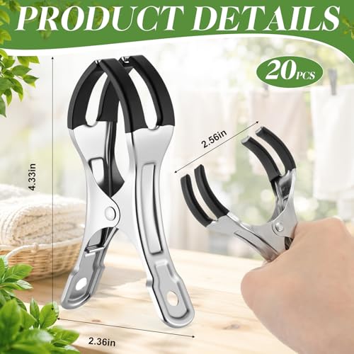20 Packs 4.33 x 2.36 Inch Extra Large Stainless Steel Clothespins