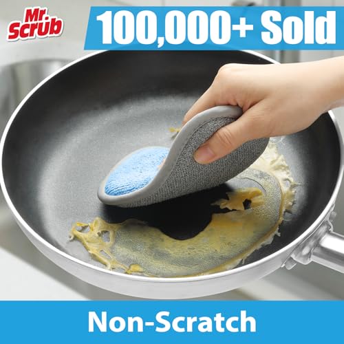 Sponges Kitchen Dish Sponge for Washing Dishes Cleaning Kitchen, All-Purpose, 3 Pack, Non Scratch, Rough Scrubbers Side for Non-Stick Cookware, Soft Microfiber Scrub Side for Dishes, Mr. Scrub - color: Grey & Blue, size: 3 Pack - Standard