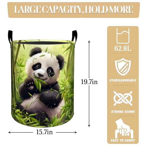 Playful Panda in Greenery Forest Laundry Basket, Dorm Nursery Foldable Laundry Hamper Organizer for Bathroom Decor, Toy Clothes Storage Box for Bedroom 19.7x15.7 Inch - style: Panda32