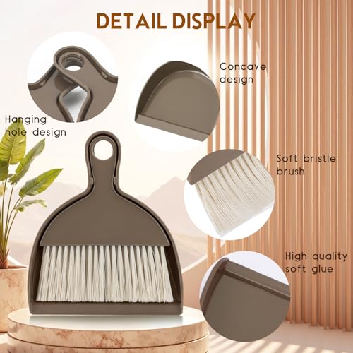 THINKLEARN 2PCS Small Dust Pan and Brush Set, Mini Broom Dustpan Kit - color: Brown