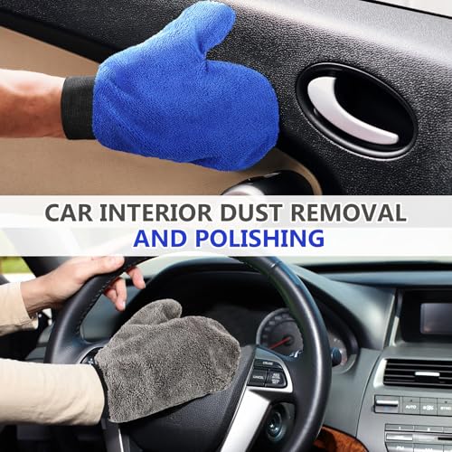 Teenyyou 6 Pcs Car Wash Mitts Microfiber, Blue, Grey, 8.85 x 7.08 Inch - color: Blue, Grey, size: 8.85 x 7.08 Inch
