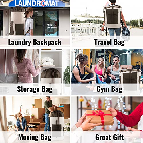 Laundry Bag Backpack 125L Extra Large, Heavy Duty 900D Coated Oxford Fabric, 3 Pockets Durable Travel Laundry Bags with Soft Padded Shoulder Straps for College Dorm, Apartment, Laundromat (Khaki) - color: Khaki
