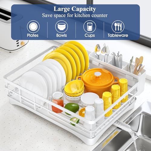 SNTD Dish Drying Rack for Kitchen Counter, 11.8" W x 16.7" L, White - color: White