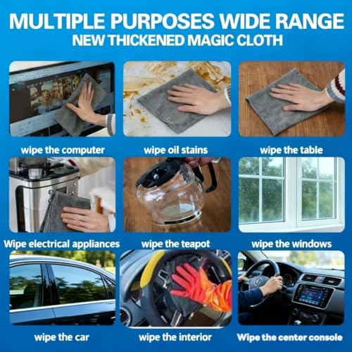 Thickened Magic Cleaning Cloths - 10 Pack Premium, Streak/Lint/Scratch-Free for Cars, Ultra-Absorbent Reusable Rags for Screens, Glass, Windows, Kitchen & Mirror, Durable, Gray (11.8''x 7.8'')