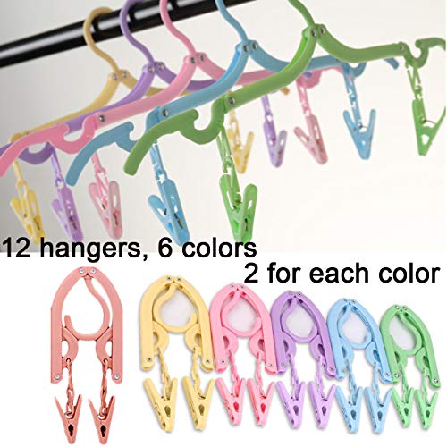 YOUOWO 12Pcs Travel Hangers Multicolor with 24Pcs Clips,Portable Foldable - size: 12 Pack Hanger without Clothesline
