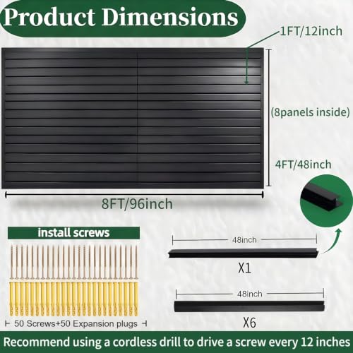 Slat Wall Paneling 4x8 ft Garage Organizer Storage Systems, Heavy Duty PVC Slatwall Panels for Garage Organizer Product, PVC Wall Mounted Tool Storage Slate Board for Home and Workshop (Black) - color: Black, size: 4X8FT