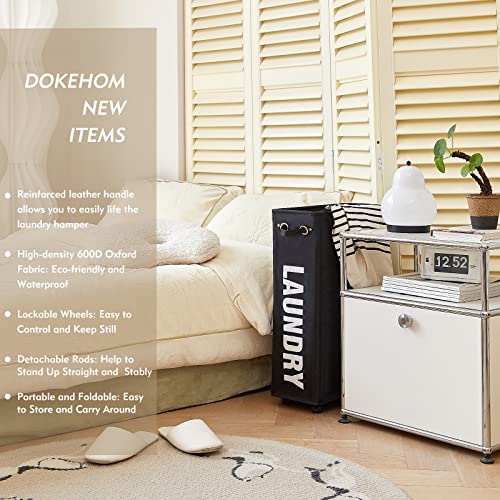 DOKEHOM 25" Slim Rolling Laundry Basket Hamper, Narrow on Wheels, Black - color: Black/M, size: Slim Plus 25"
