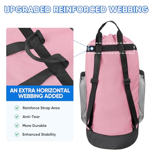 BALEINE 2PK 120L Laundry Bag Backpack, 900D Oxford Fabric Large Travel Laundry Bags with Shoulder Straps and 2 Mesh Pockets for College Dorm, Apartment, Laundromat (Pink, 120L) - color: Pink, size: 120L - 2PK