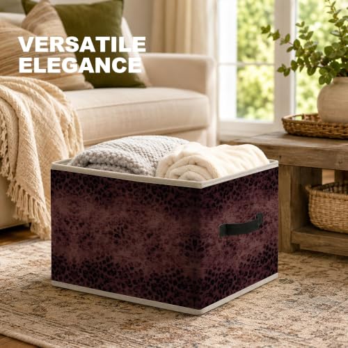 Burgundy Leopard Print Fabric Storage Basket Hampers - color: Color-7