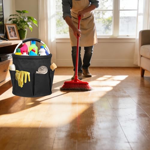 17L Foldable Storage Basket Cleaning Caddy with Handle Portable Multi Cleaning Bucket Bag for Home, Garden, Outdoor Camping - color: Black