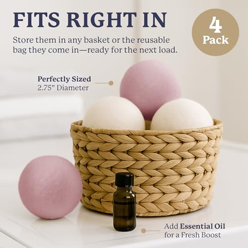 Farberware Wool Dryer Balls, 4-Pack, Reusable - color: White/Pink