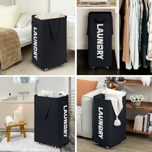 Goodpick 2-Pack Rolling Dirty Clothes Hamper with Wash Bag for Laundry, 75L - color: Black 2-Pack