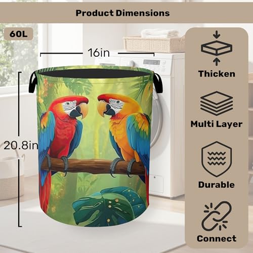 Tropical Parrot Foldable Laundry Hamper - Waterproof Fabric Storage Basket with Handles, Clothes Hampers for Laundry,Bedroom,Dorm - color: Tropical Parrot