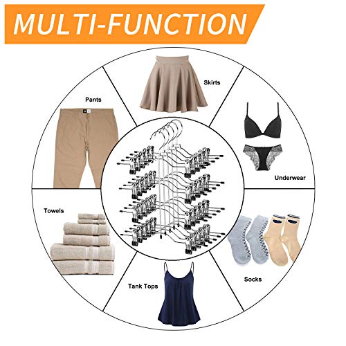 Multi Layer Pants Hangers, 4 Tier Skirt Hangers with Adjustable Clips, Non Slip Space Saving Closet Organizer Heavy Duty 360 Degree Swivel Hook, Great for Slack, Trouser, Jeans(Black) - size: 4 Tier