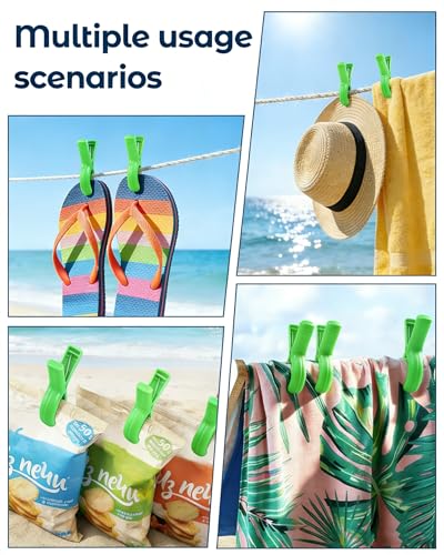 10 Pack Beach Towel Clips Heavy Duty Large Beach Essentials Chair Pool Clip - color: Green