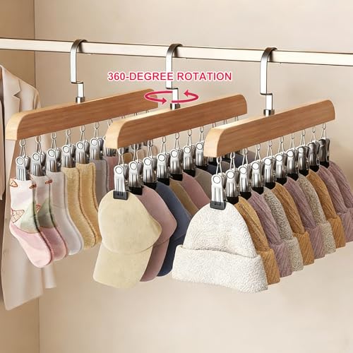 Pants Hangers with 10 Clips,Space Saving Cap Organizer for Closet,Wooden Legging Hangers 2 Pack,360° Rotating Hanging Closet Organizer for Pants, Skirts and Socks Storage(Set of 2,Vintage) - color: Vintage*2