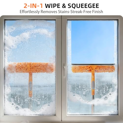 Window Cleaning Kit with 3-Gallon Bucket, 14" Squeegee & 15" Microfiber Scrubber, 78" Extension Pole, All-in-One Window Washing Equipment for Home, Outdoor, Car and Commercial Use