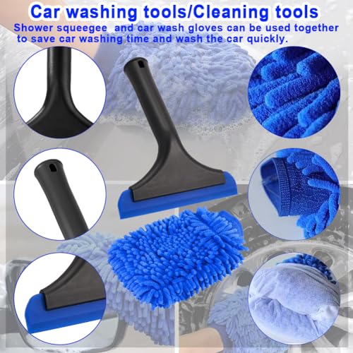 Window Tint Tool Small 6" Silicone Handy Cleaning Squeegee and Car Wash Mitt Chenille Microfiber Super Absorbent for Car Windshield, Window, Mirror, Glass Door,Shower(Blue) - size: Blue