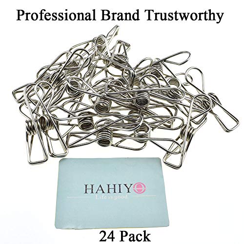 HAHIYO Clothespins Chip Clips All Metal Stainless Steel No Rust Stains Strong Grip in Heavy Wind 2 Inches 24 Pack Do Not Fall Apart Open Wide for Holding Clothes Snack Bag Clamps - size: 2 inch 24 Pack