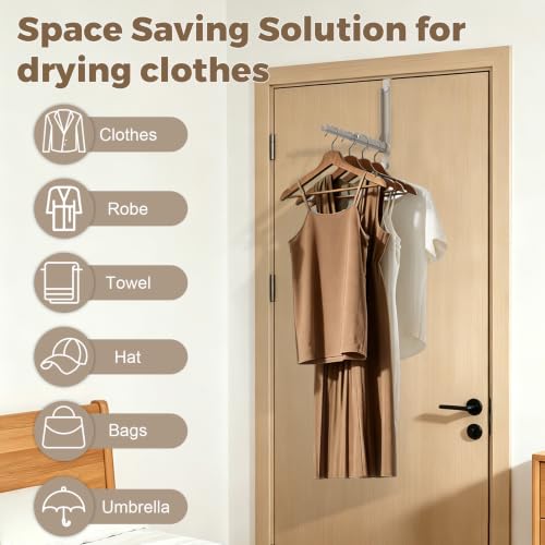 Over The Door Hooks for Clothes Hanger,Foldable Over The Door Clothes Drying Rack Collapsible,Space Saving Drying Rack Clothes for Dorm Laundry Room Bathroom Closets - color: Beige-1(m4)