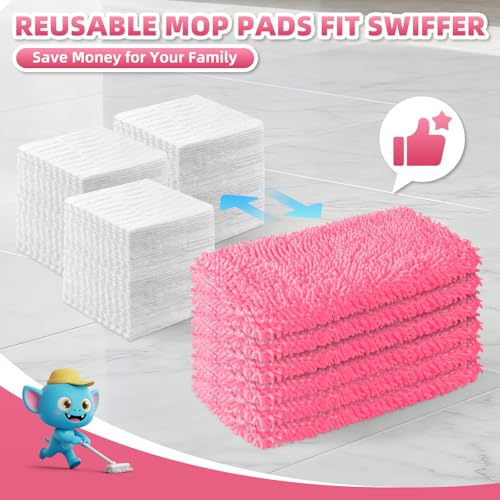 8 Pack Reusable Mop Pads for Swiffer, Microfiber Dry Sweeping Cloths, Pink - color: Pink