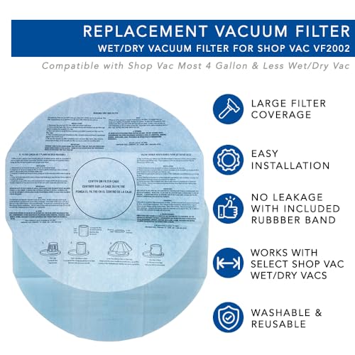MaximalPower Reusable Wet Dry Vac Filter Compatible with Shop Vac VF2002