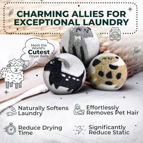 Chemical Free & Baby Safe! Reusable Wool Dryer Balls XL 6-Pack - Reduces Static, Cuts Dry Time, & Softens Naturally - color: Puppy & Friends