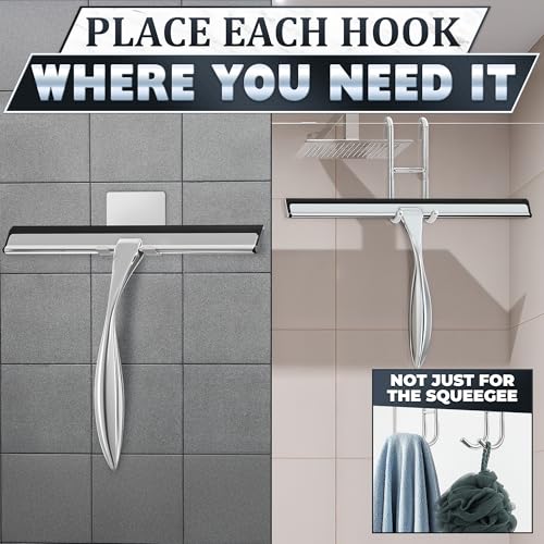 Shower Door Squeegee with Hook, 12" Silicone Blade, Steel (Silver) - color: Silver, size: 12 Inch