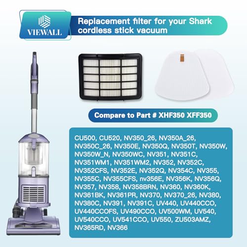VIEWALL Replacement Filter for Shark NV360 NV352 NV356E CU500 CU520 NV350 - size: NV360/NV352/NV356E/ZU503AMZ 2+4