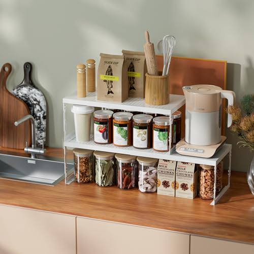 Jojocross Adjustable Stackable Metal Storage Shelf Organizer - Expandable Wire Rack with Perforations for Kitchen, Pantry, Bathroom, Cabinet & Office-Compact, Durable & Sturdy (1PACK/Medium/White) - color: 1pack/Medium/White, size: Medium