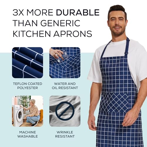 Will Well 2 Pack Bib Apron For Men & Women with 2 Pockets - Navy Checkered - color: 07 - Navy Checkered, size: 2 Pack