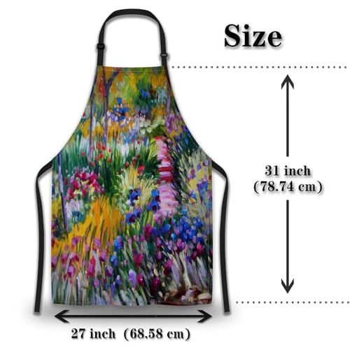 Cook Apron for Men Monet the Iris Garden Vintage Aprons for Women for Kitchen Cooking Restaurant BBQ Painting Crafting Gardening 27” (W) x 31” (H), Waterproof Aprons - color: Monet the Iris Garden