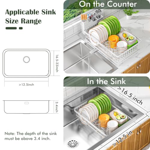 Kmiectse Dish Drying Rack for Small Kitchen Counter with Utensil Holder - color: White