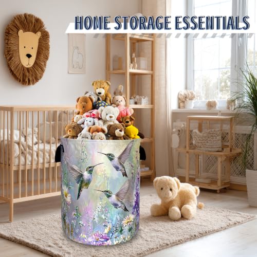 Beautiful Hummingbird Laundry Basket Oxford Cloth Hamper 18.9"x16.5" - color: Hummingbird Watercolor Floral