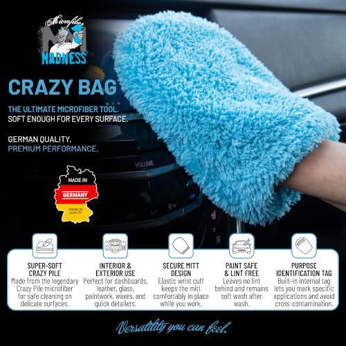 Crazy Bag Dusting Mitt - Ultra-Soft Microfiber Cleaning Mitt - German Technology Detailing Glove - Assembled in Germany