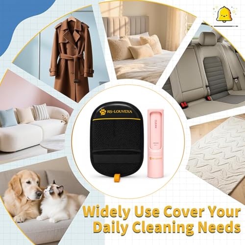Pet Hair Remover Kit for Dogs & Cats – Reusable Lint Roller & Grooming Glove, Removes Pet Hair from Furniture, Couch, Carpet, Clothes & Car Seats, Portable Fur Remover, No Refills