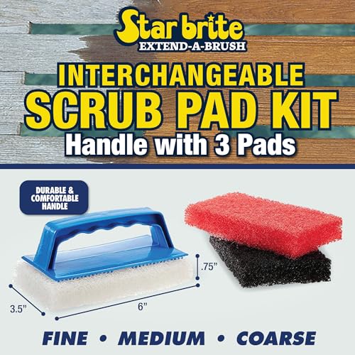STAR BRITE Scrub Pad Kit - 3 Different Textured Scouring Pads & Interchangeable Handle (040023PW) (Pack of 6) - size: 3 Count (Pack of 6), style: Kit with 3 Pads