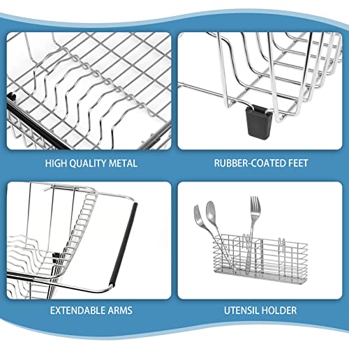 304 Stainless Steel Drying Rack, Expandable, Adjustable Inside The Sink (up to 9 Upright Utensils) - color: Medium Dish Drying Rack