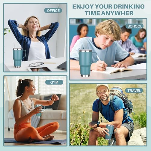 30 oz Tumbler with Handle, Stainless Steel Insulated Tumbler with Lid and Straw, Double Wall Vacuum Coffee Mug Tumbler, Insulated Coffee Thermal Cup for Cold and Hot (Maya Blue) - color: Maya Blue, size: 30 Ounces