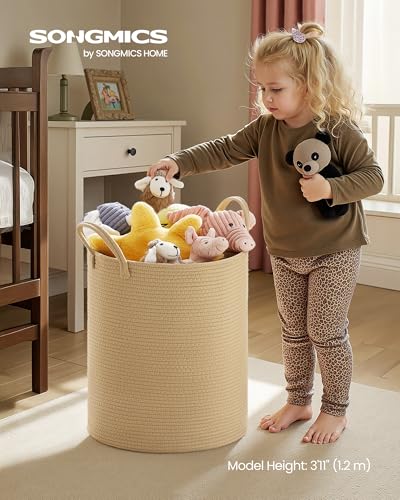SONGMICS Laundry Hamper, Cotton Rope Basket with Handles, 15.8 Gallons - color: Yellowish Brown, size: 60 L