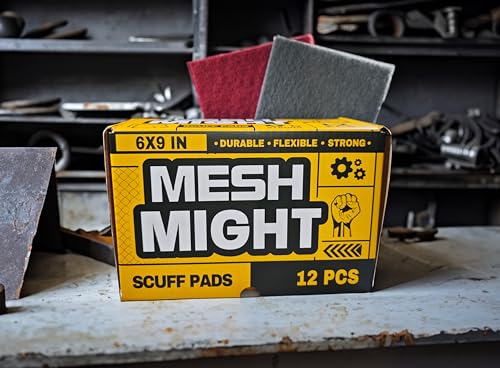 12-Pack 6x9 Scuff Pads - 6 Gray P800 + 6 Maroon P320, Non-Woven Aluminum Oxide for Auto Body, Woodworking, Metal Finishing - color: Maroon & Gray
