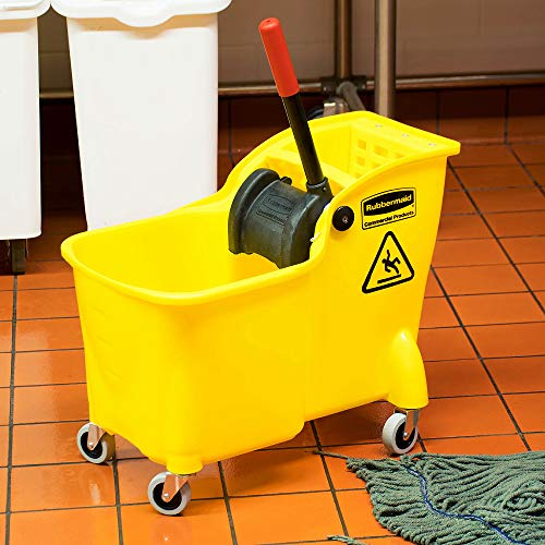 Rubbermaid Commercial Products 31 QT Tandem Mop Bucket and Wringer Combo on Wheels, Yellow, for Floor Cleaning/Wet Mopping - style: Tandem Bucket