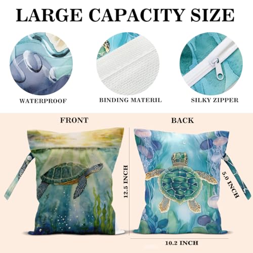 Wet Dry Bags Wet Bags Dirty Laundry Travel Bag Tranquil Turtle Waterproof Zipper Bag for Swimsuit Travel Beach - color: Tranquil