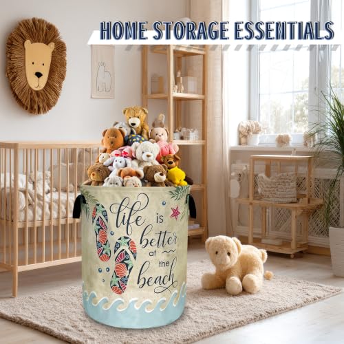 Funny Beach Laundry Basket Oxford Cloth Foldable Hamper 18.9x16.5 Inch - color: Funny The Beach