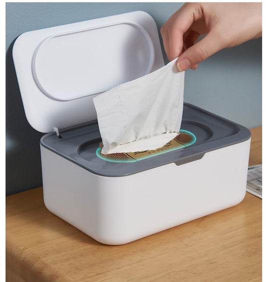 Tissue Box Cover Seal Rectangular Dryer Sheet Dispenser Storage Wet Wipes for Storage on Bathroom Vanity, Countertop, Bedroom Dresser (Gray/White) - color: Gray /White