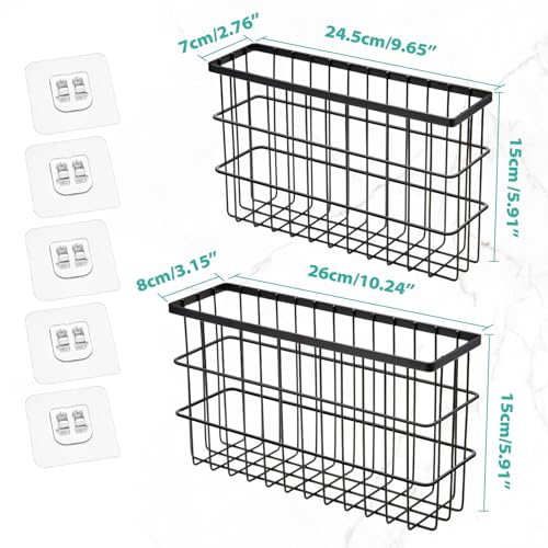 Sinnsally 2 Pack Cabinet Door Organizer,Self Adhesive Lid Organizers Inside Cabinet Storage Boxes,Hanging Storage Basket Organizer Wall Mounted Pantry Caddy Cup Holder for Kitchen,Fridge,Bathroom - color: Black