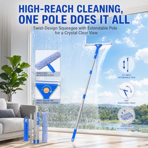 51'' Window Squeegee, 2 in 1 Outdoor Window Cleaning Tools - size: 15.74-51.18in