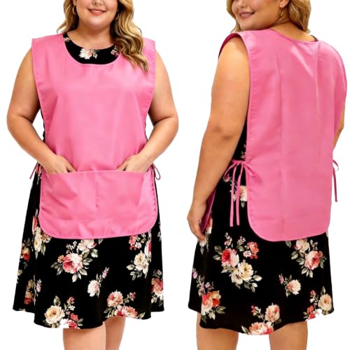 Large Smock Cobbler Apron for Men & Women, Adjustable Side Ties & 2 Pockets - color: Black+pink