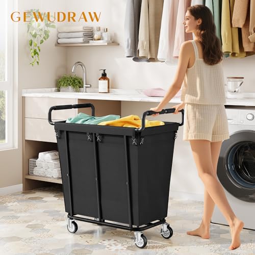 Gewudraw Medium Laundry Hamper with Wheels, 250L, Black - color: Black, size: 1-Section-250L
