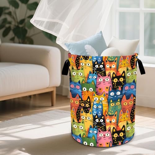 Colorful Cat Laundry Basket Waterproof Laundry Hamper Foldable Laundry Bag with Handles for Bedroom, Bathroom, Office, Clothes Storage - color: Colorful Cat